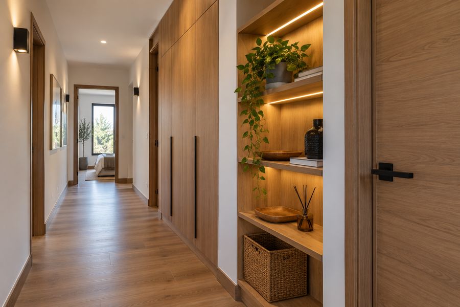 Closet y estantería de madera a medida